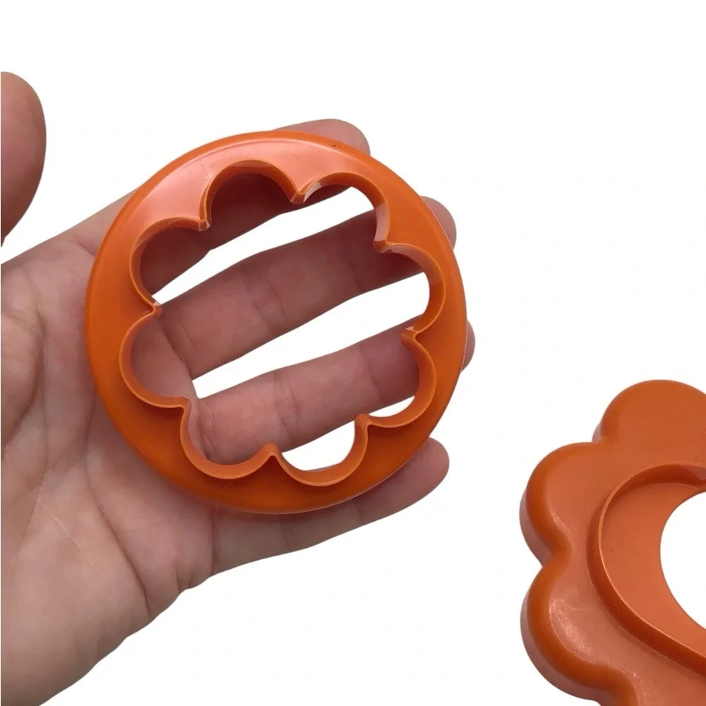 Vintage Tupperware Orange Nesting Cookie Cutters Set of 3 Flower Shapes